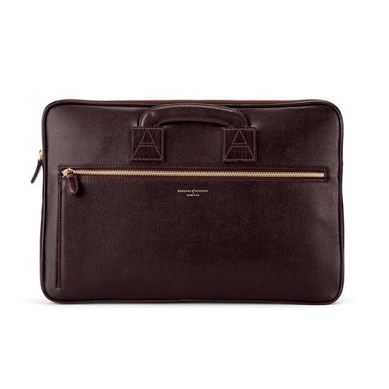 Connaught Document Case in Chocolate Brown Saffiano from Aspinal of London