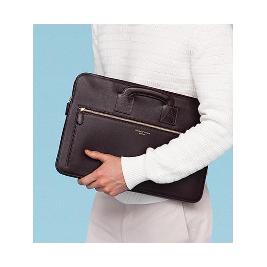 Connaught Document Case in Chocolate Brown Saffiano from Aspinal of London
