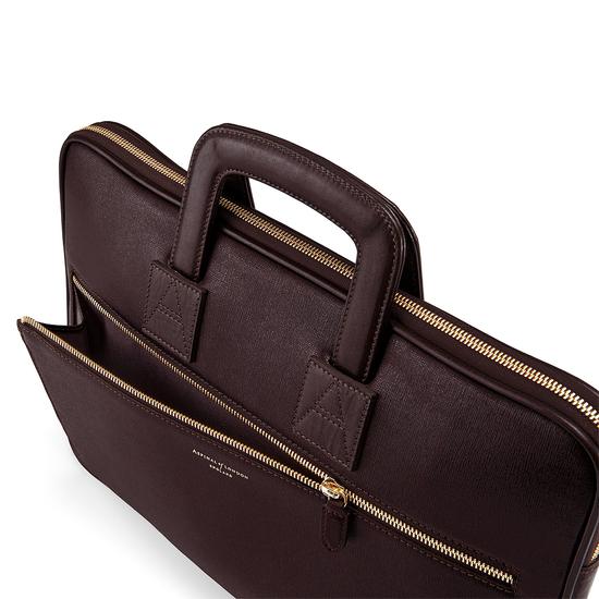 Connaught Document Case in Chocolate Brown Saffiano from Aspinal of London