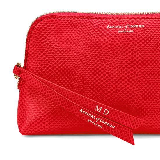 Small Essential Cosmetic Case in Berry Lizard from Aspinal of London