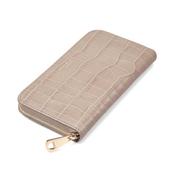 Continental Clutch Zip Wallet in Deep Shine Soft Taupe Croc from Aspinal of London