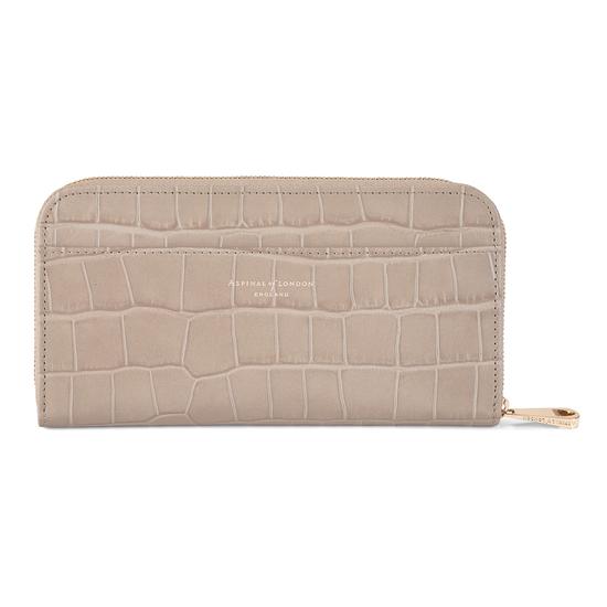 Continental Clutch Zip Wallet in Deep Shine Soft Taupe Croc from Aspinal of London