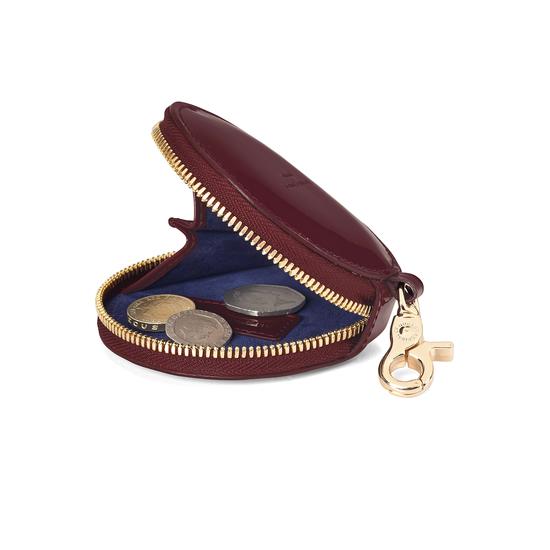 Round Coin Purse with Keyring in Deep Shine Cherry Patent from Aspinal of London