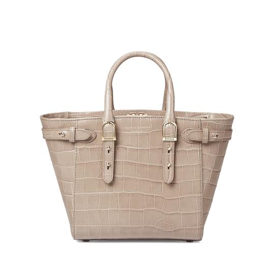 Mini Marylebone Tote in Deep Shine Soft Taupe Croc from Aspinal of London