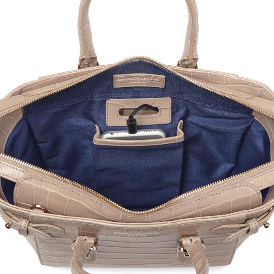 Mini Marylebone Tote in Deep Shine Soft Taupe Croc from Aspinal of London
