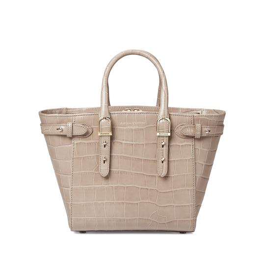 Mini Marylebone Tote in Deep Shine Soft Taupe Croc from Aspinal of London