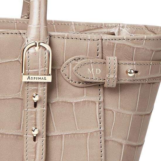 Mini Marylebone Tote in Deep Shine Soft Taupe Croc from Aspinal of London