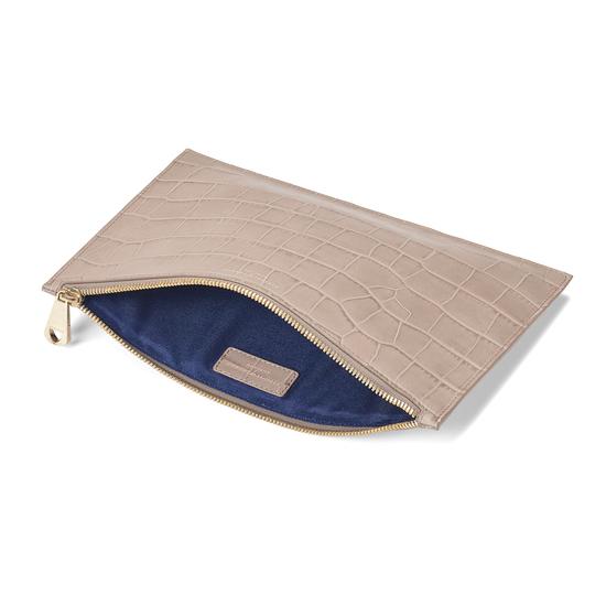 Large Essential Flat Pouch in Deep Shine Soft Taupe Croc from Aspinal of London