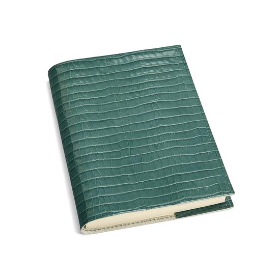 A5 Refillable Leather Journal in Deep Shine Sage Small Croc from Aspinal of London