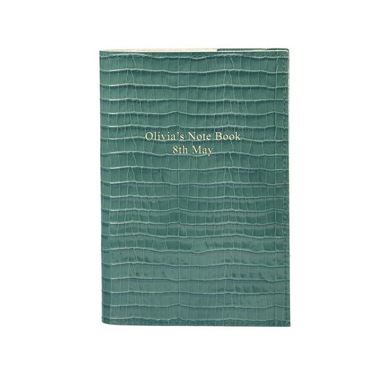 A5 Refillable Leather Journal in Deep Shine Sage Small Croc from Aspinal of London