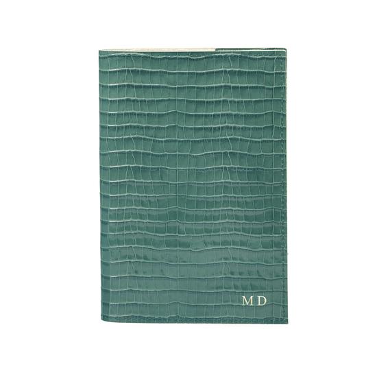 A5 Refillable Leather Journal in Deep Shine Sage Small Croc from Aspinal of London