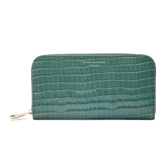 Continental Clutch Zip Wallet in Deep Shine Sage Small Croc from Aspinal of London