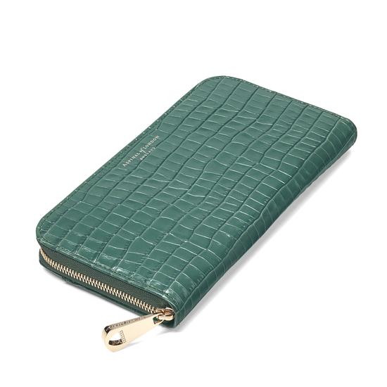 Continental Clutch Zip Wallet in Deep Shine Sage Small Croc from Aspinal of London