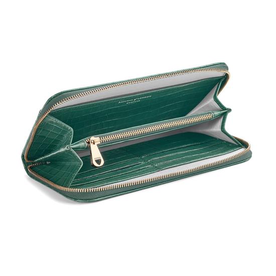 Continental Clutch Zip Wallet in Deep Shine Sage Small Croc from Aspinal of London