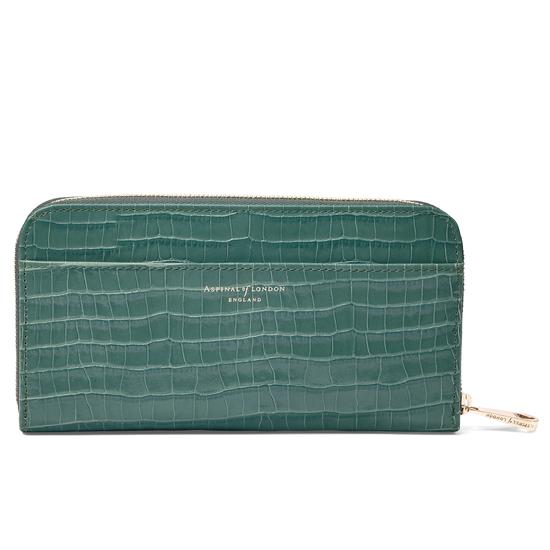 Continental Clutch Zip Wallet in Deep Shine Sage Small Croc from Aspinal of London