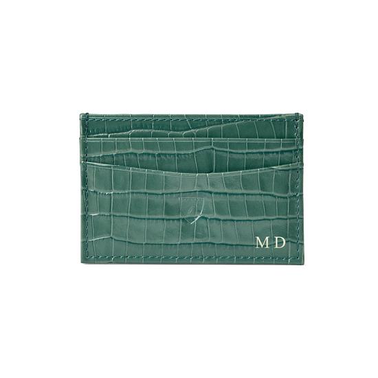 Slim Credit Card Case in Deep Shine Sage Small Croc from Aspinal of London