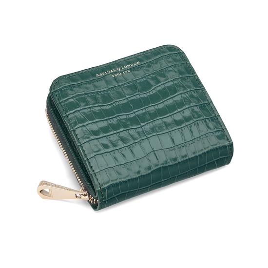 Mini Continental Zipped Coin Purse in Deep Shine Sage Small Croc from Aspinal of London