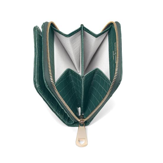 Mini Continental Zipped Coin Purse in Deep Shine Sage Small Croc from Aspinal of London