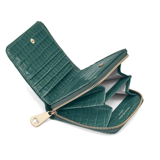 Mini Continental Zipped Coin Purse in Deep Shine Sage Small Croc from Aspinal of London