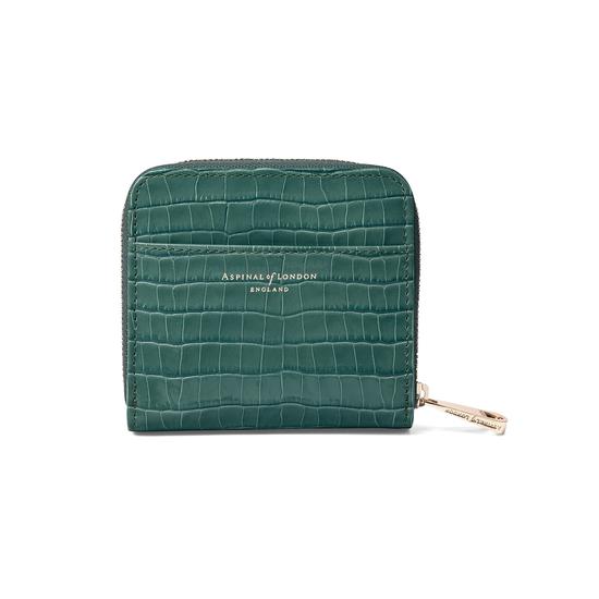 Mini Continental Zipped Coin Purse in Deep Shine Sage Small Croc from Aspinal of London