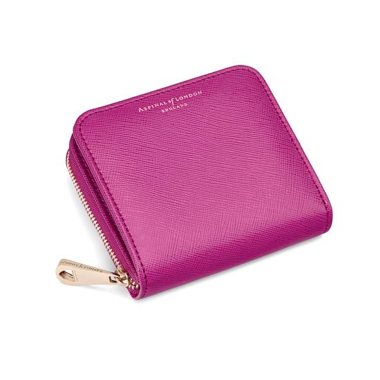 Mini Continental Zipped Coin Purse in Orchid Saffiano from Aspinal of London