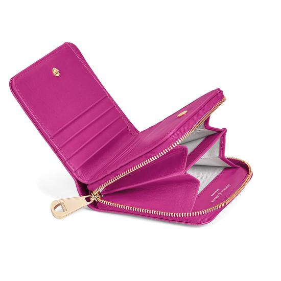Mini Continental Zipped Coin Purse in Orchid Saffiano from Aspinal of London