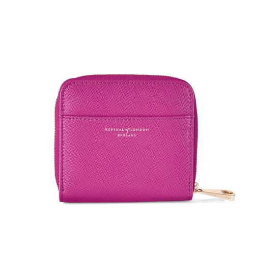 Mini Continental Zipped Coin Purse in Orchid Saffiano from Aspinal of London