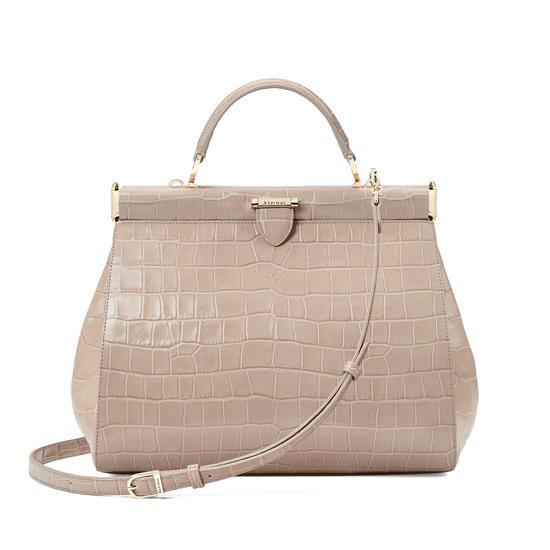 Large Florence Frame Bag in Deep Shine Soft Taupe Croc from Aspinal of London