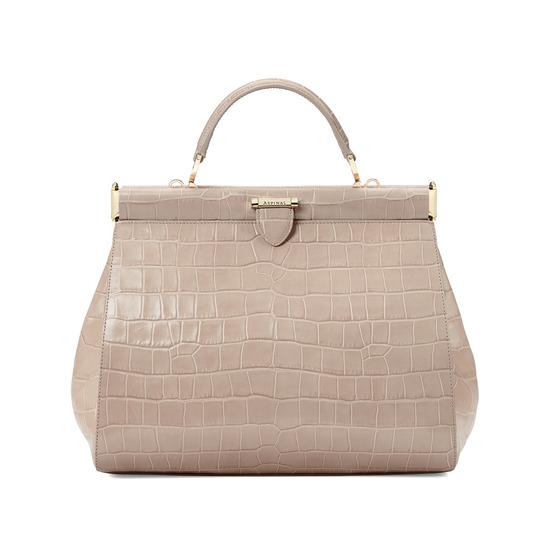Large Florence Frame Bag in Deep Shine Soft Taupe Croc from Aspinal of London