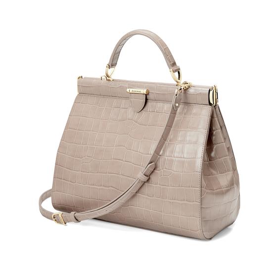 Large Florence Frame Bag in Deep Shine Soft Taupe Croc from Aspinal of London