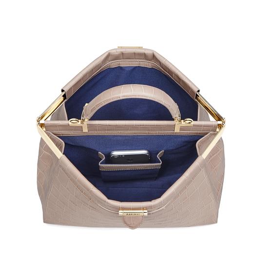 Large Florence Frame Bag in Deep Shine Soft Taupe Croc from Aspinal of London