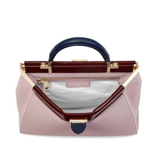 Small Florence Frame Bag in Lilac Pebble, Smooth Bluemoon & Cherry Patent from Aspinal of London