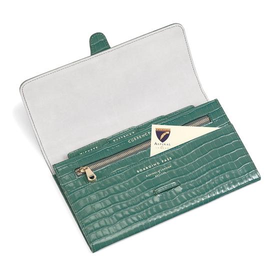 Classic Travel Wallet in Deep Shine Sage Small Croc from Aspinal of London