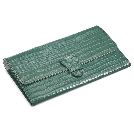 Classic Travel Wallet in Deep Shine Sage Small Croc from Aspinal of London