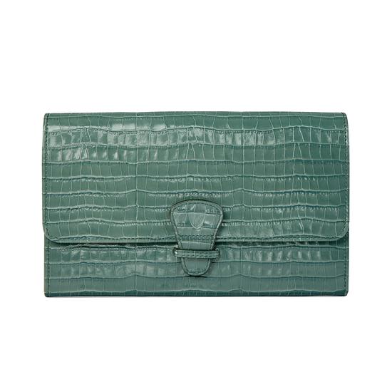 Classic Travel Wallet in Deep Shine Sage Small Croc from Aspinal of London