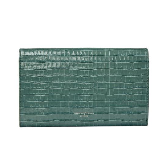 Classic Travel Wallet in Deep Shine Sage Small Croc from Aspinal of London