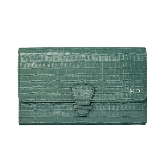 Classic Travel Wallet in Deep Shine Sage Small Croc from Aspinal of London
