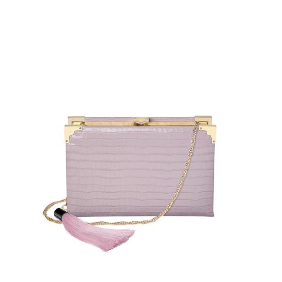 Book Clutch in Deep Shine Lilac Small Croc from Aspinal of London