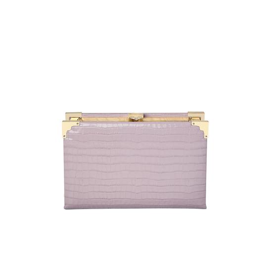 Book Clutch in Deep Shine Lilac Small Croc from Aspinal of London