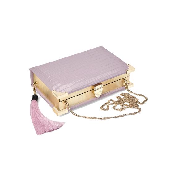 Book Clutch in Deep Shine Lilac Small Croc from Aspinal of London