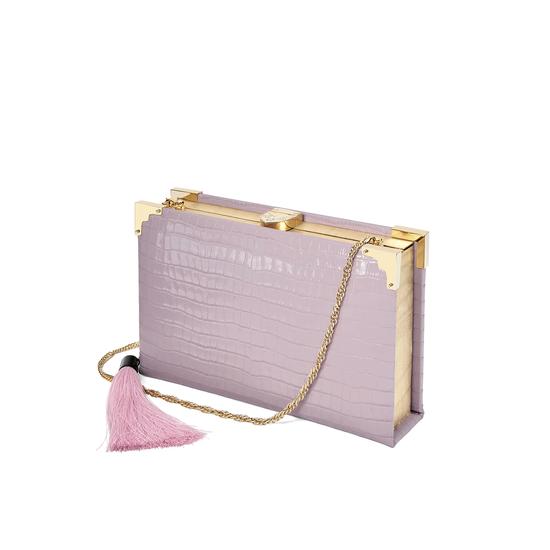 Book Clutch in Deep Shine Lilac Small Croc from Aspinal of London