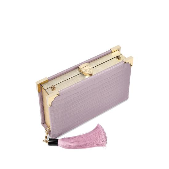 Book Clutch in Deep Shine Lilac Small Croc from Aspinal of London