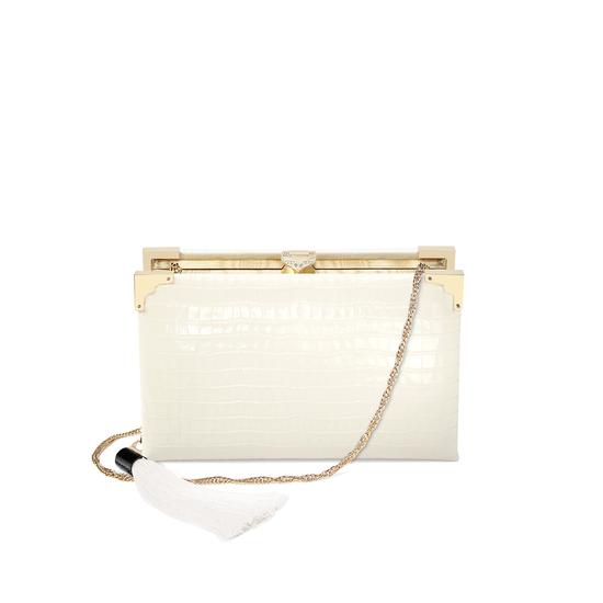 Book Clutch in Deep Shine Ivory Small Croc from Aspinal of London