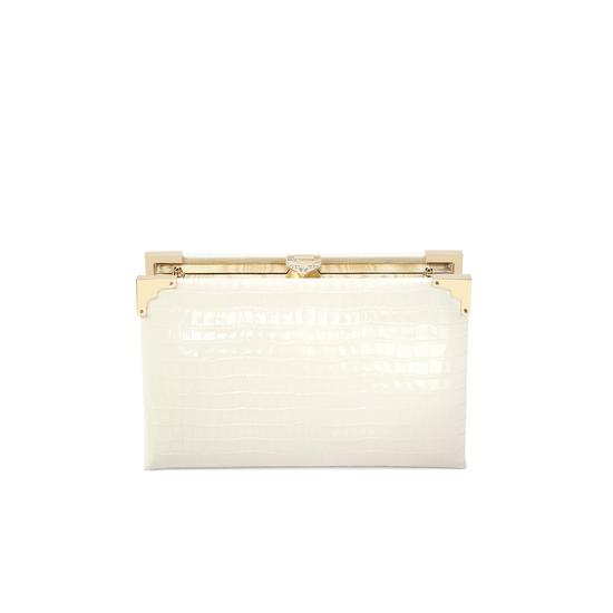 Book Clutch in Deep Shine Ivory Small Croc from Aspinal of London
