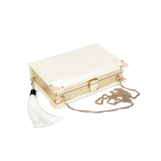 Book Clutch in Deep Shine Ivory Small Croc from Aspinal of London