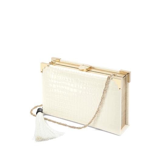 Book Clutch in Deep Shine Ivory Small Croc from Aspinal of London