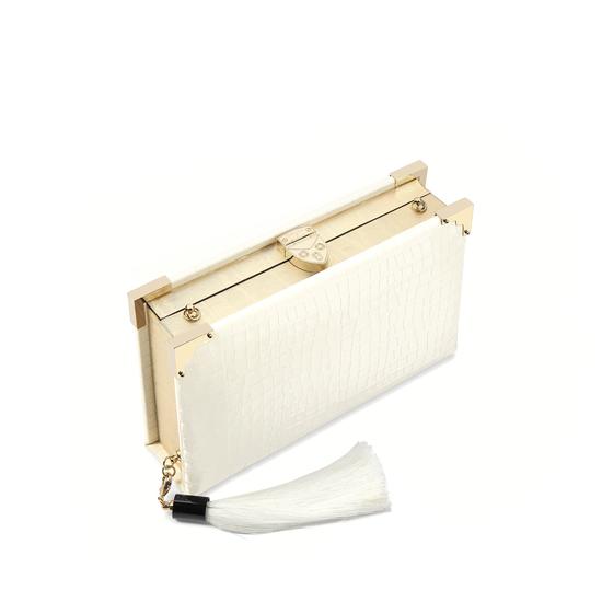 Book Clutch in Deep Shine Ivory Small Croc from Aspinal of London