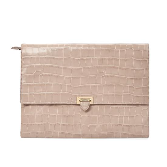 City Document Case in Deep Shine Soft Taupe Croc from Aspinal of London