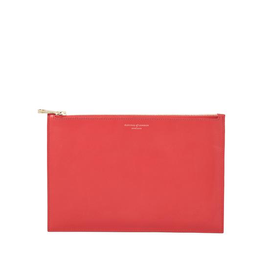 Large Essential Flat Pouch in Smooth Dahlia & Dahlia Saffiano from Aspinal of London