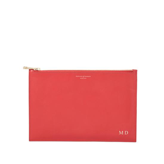 Large Essential Flat Pouch in Smooth Dahlia & Dahlia Saffiano from Aspinal of London